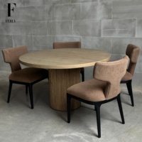 Table à manger ronde en chêne massif FERLY, 4 places, style moderne minimaliste, pour intérieur, maison, hôtel, villa, restaurant