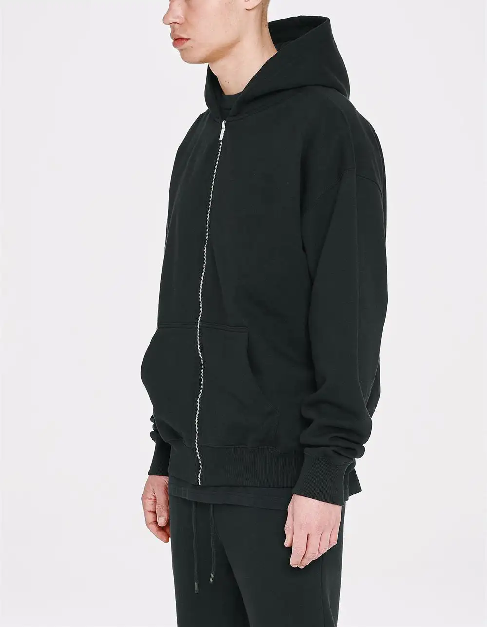 wholesale costom fleece black men hoodies zip up cotton oversized long zip up hoodie
