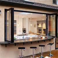 Ventana Plegable Horizontal de Doble Apertura, de Aleación de Aluminio y Vidrio Templado, Insonorizada, Resistente al Viento, Personalizable