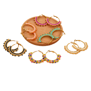 Boucles d'oreilles Go2boho en macramé perlé avec strass en cristal coloré, unisexes, faites à la main, style bohème classique, bijoux d'été, plaquées or - Product Image 2
