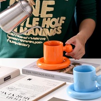 Ensemble tasse à café et soucoupe en porcelaine, design moderne, poignée sphérique, 360 ml, pour le bureau, motif biscuit coloré, marque JADE