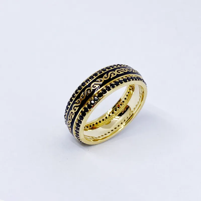 แหวนเพทายชุบทองทองแดงดีไซน์ใหม่,แหวนสไตล์ฮิปฮอปสำหรับผู้ชายและผู้หญิง