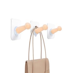 モダンなデザイン壁ラック取り付けコート吊り木製バスルームフック粘着タオルフック - Product Image 1