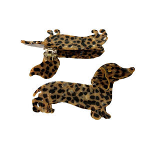Pince à cheveux chien <span class=keywords><strong>teckel</strong></span> style français haut de gamme, motif léopard mignon, 9.9x4x3cm, en acétate, style européen-américain - Product Image 2