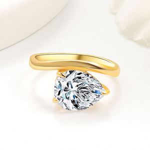 Anillo de Dedo Índice con Diamante Único en Forma de Gota de Agua, Estilo Europeo y Americano, Chapado en Oro, Joyería de Lujo Ligero para Boda - Product Image 5