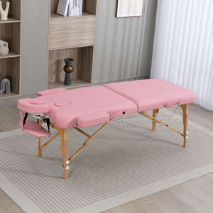 Table de massage portable pliable en bois à 2 sections, lit de beauté et spa, support OEM ODM pour salon, spa, <span class=keywords><strong>tatouage</strong></span>, table pliable rose - Product Image 3