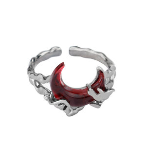 Punk phong cách ấn tượng lưỡi liềm trăng Vòng lưỡi liềm hình thanh kiếm hoa với đá quý màu đỏ thời trang mở ngón tay Vòng - Product Image 2