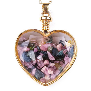 Collier pendentif coeur d'amour en gravier naturel bouteille à la <span class=keywords><strong>dérive</strong></span> transparente en forme de coeur cristal Lapis Lazuli chaîne à maillons plaquée or - Product Image 6