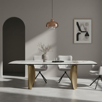 Table à manger rectangulaire moderne extensible contemporaine avec base en métal et plateau en pierre frittée