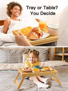 Bandeja de Bambú Personalizada para Desayuno en Cama con Patas Plegables y Asas, Ideal para Parejas, Sofá, Comer, Trabajar, Usada como Escritorio para Portátil - Product Image 4