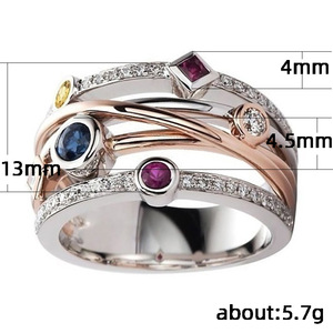Anello Hip-hop con Linee Geometriche e Pietre Multicolore Lucide, Ornamento per Mani in Stile Street Trendy - Product Image 3