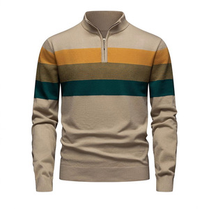 2025 Fashionable Autumn <strong>and</strong> Winter Men's Anti-Wrinkle Long-Sleeved Winter Stand Collar <strong>Jumper</strong> Knit Splicing Design Sweatshirt - Product Image 1