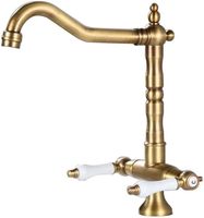 Robinet de cuisine en laiton antique 360 °   Robinet mélangeur d'évier rotatif à deux poignées, style Nostalgia, avec bec haut