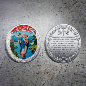 Pièce commémorative souvenir Saint <span class=keywords><strong>Christophe</strong></span> en alliage de zinc plaqué or et argent, estampée et imprimée en UV, pièce métallique 3D - Product Image 3