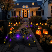 Decoraciones Colgantes de Halloween para Exteriores, Araña de Peluche Brillante y Espeluznante con Telaraña para Jardín, Hogar, Casa Embrujada, Fiesta