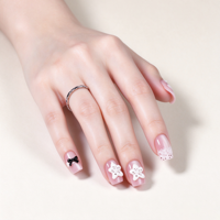 32pcs Kuku Palsu Pink Magnetic Cat Eye Full Cover ABS Press on Nails Tips Medium-Long Square 3D Flower Black Bow Lace Polka Dot