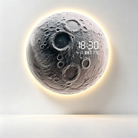 Horloge murale en forme de lune avec lumières LED et affichage numérique - Fonction d'affichage de l'heure/du jour/de la température, adaptée au salon