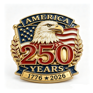 America 250 Years 1776 2026 Patriotic Eagle Metal <b>Pin</b> Gold Plated Zinc Alloy Hard Enamel Round <b>Badge</b> - Product Image 2