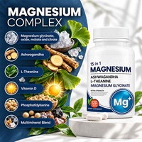 Capsules de complexe de magnésium 15-en-1 - avec Ashwagandha et L-Théanine, 120 capsules végétales, Vitamine D