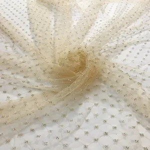 Изящная сетчатая ткань для платья с вышивкой бисером от поставщика