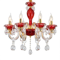 Lustre en cristal rouge, petit luminaire suspendu de style européen pour la décoration intérieure de salle de mariage, villa, chambre, banquet