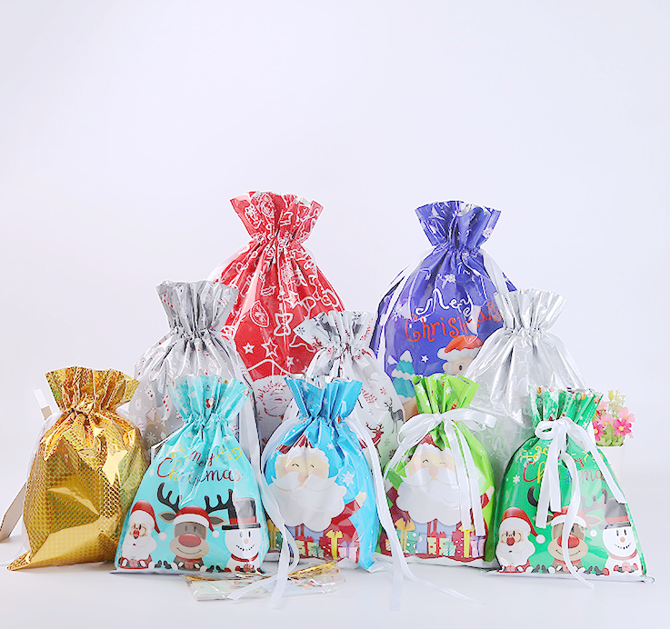 foil drawstring gift bolsas