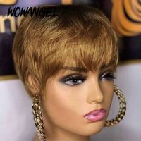 Perruque courte en cheveux humains, style pixie, fabriquée à la machine, couleur personnalisée, prête à porter, sans colle, pré-stylisée, aspect naturel, pour femmes noires
