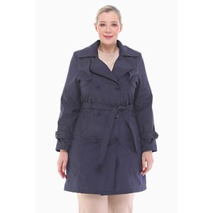 Manteau trench bleu marine à double boutonnage avec ceinture pour femme - Product Image 2