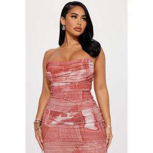 Robe longue moulante imprimée de haute qualité, nouveau design, style européen et américain, sexy, épaules dénudées, bustier, vente en gros - Product Image 2