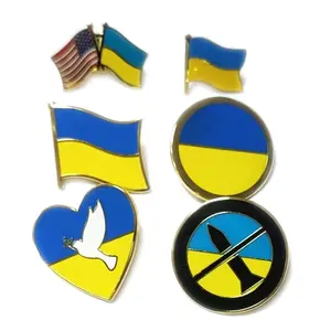 Tidak Ada Pin Bros Minimum Produsen Bendera Negara Kustom Lembut Enamel Kerah Pin Grosir Logam Pin Bendera Ukraina