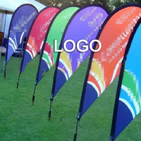 Drapeaux de plage personnalisés en polyester avec mât en fibre de verre pour événements professionnels intérieurs et extérieurs, promotionnels, forme goutte d'eau et en P