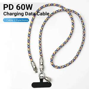 Cable de Carga y Datos Tipo C a Tipo C de 60w, Multifuncional, Duradero, con Correa para Teléfono, en Oferta - Product Image 2