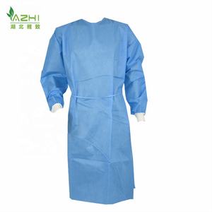 Robe de chirurgien médical <span class=keywords><strong>non</strong></span> tissé bleu vêtements de protection jetables SMS robes manchette tricotée médecin qui - Product Image 1