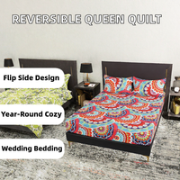 Draps de lit en coton biologique imprimé fleuri réversibles, taille Queen, 3 pièces, matelassés pour toutes les saisons, usage hôtelier et domestique
