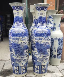 Grande vaso di fiori in <span class=keywords><strong>ceramica</strong></span> a collo lungo <span class=keywords><strong>blu</strong></span> bianco porcellana modello scenario tradizionale pavimento per uso domestico - Product Image 4