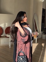 Robe longue musulmane rose Hafizah pour femmes, avec superposition en dentelle, Abaya HY792