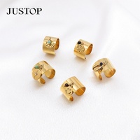 Justop Klassischer Minimalistischer 18k Vergoldeter Edelstahl-Achat-Verlobungs-Charm-Anhänger mit Breitem Verstellbarem Fingerring