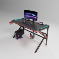 Offre Spéciale maison noir bureau d'ordinateur jambes en forme de K Table de joueur lumière LED ensemble de bureau Table de jeu RVB