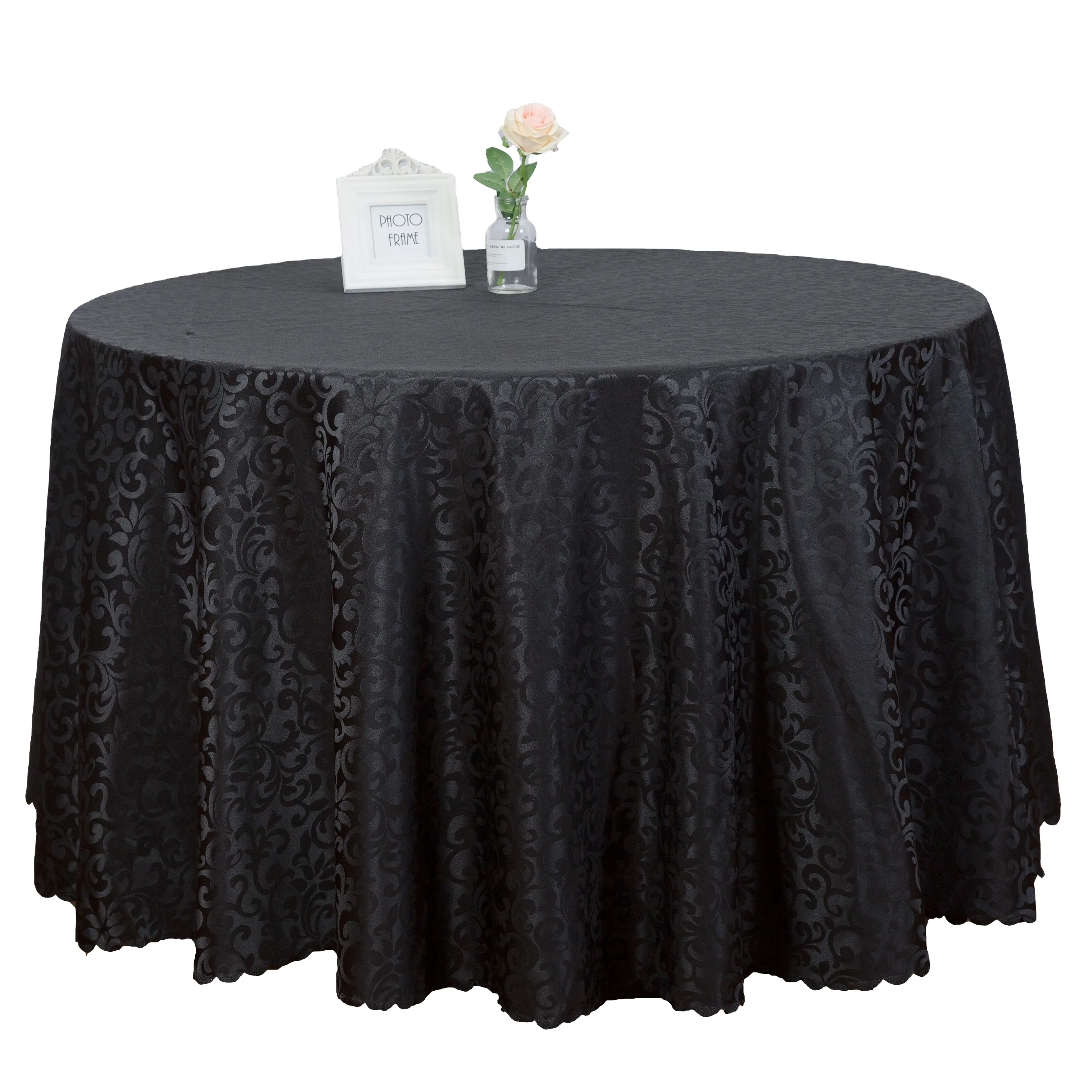 100% polyester 120 yuvarlak masa örtüsü siyah düğün