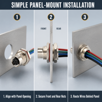 Conector Hembra Impermeable de Aluminio para Montaje en Panel M12 con Cable de Soldadura de 5 y 6 Pines