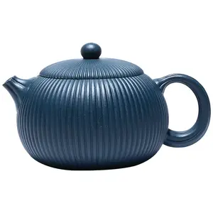 Chinese Yixing Asiatic Apple Tea Beauties Handmade Purple Grit Azure Clay Teapot Customized Handicraft Gifts Set