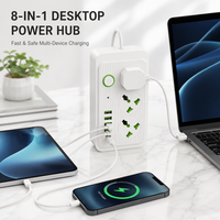 Multiprise universelle robuste avec 3 prises, interrupteurs individuels, 4 ports USB et câble de 2m pour maison et bureau (prise UK)