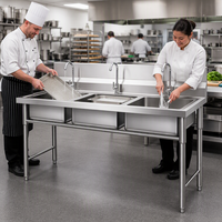 Évier de cuisine commercial en acier inoxydable 304, évier de restaurant robuste pour la restauration hôtelière