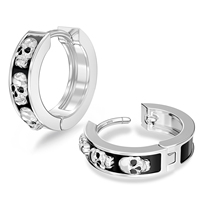 Pendiente de Aro Negro con Diseño de Calavera Gótica y Cruz, Plata de Ley 925, Hipoalergénico, Joyería para Piercing de Cartílago, Regalos para Hombres y Mujeres