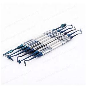 Set 6 Spatula Gigi Komposit Baja Tahan Karat Biru untuk Penambalan Gigi, Spatula Manual Titanium Kuning, Instrumen Spatula - Product Image 5