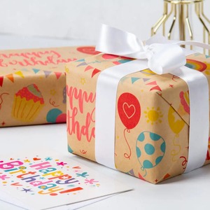Rollo de Papel Kraft Recubierto por Ambos Lados, Reciclable, Diseño de Globos de Helado Arcoíris, Banderas para Fiestas, Embalaje Ecológico para Regalos y Manualidades - Product Image 4