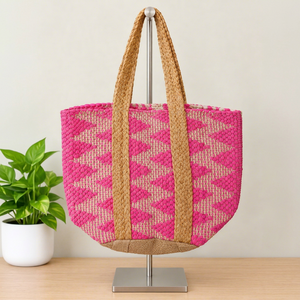 Sac fourre-tout en jute et coton tressé fait main, réutilisable, écologique, pour la plage et les courses, avec option de logo personnalisé pour femmes - Product Image 1