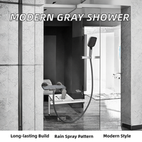 Ensemble de douche monocommande en laiton gris anthracite avec jet pluie, massage et jet haute pression, pour usage hôtelier, finition brossée, eau chaude et froide