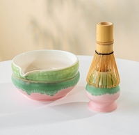 Bol Chawan Bicolore au Design Personnalisé avec Logo, Couleurs Changeantes au Four, Mignon, Luxueux, Écologique, Ensemble d'Outils à Matcha Naturels en Céramique Japandi