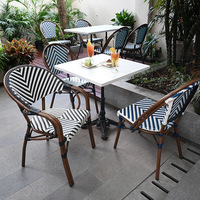 Table et chaises d'extérieur françaises, style rétro, en rotin PE, pour café, maison d'hôtes, cour, jardin, mobilier d'extérieur